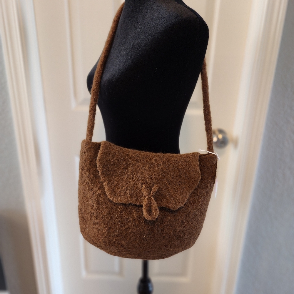 Brown Handmade Wool Shoulder Bag